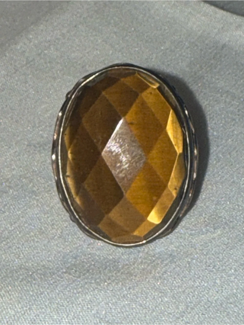 Signed JW Vintage 925 Sterling Silver Smoky Quartz Large Oval Cocktail Ring Sz9